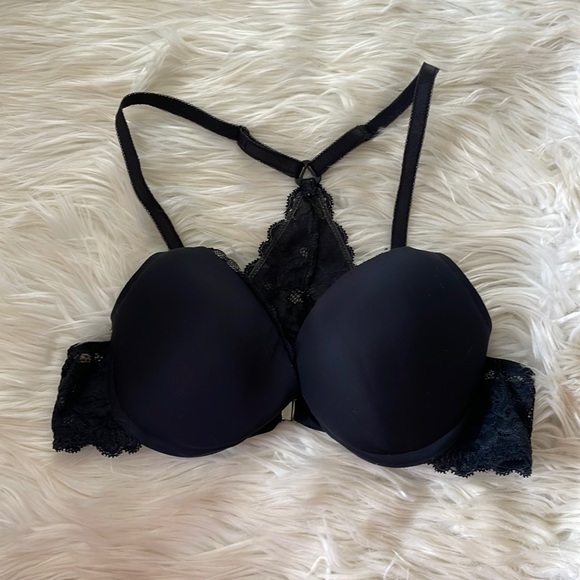 Adore Me Other - Adore me black criss cross back lacy detailed bra sz 34B front clasp padded